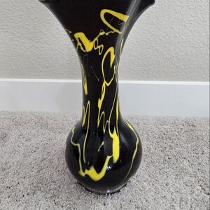 Black and Yellow  Blown Glass Artistic Vase